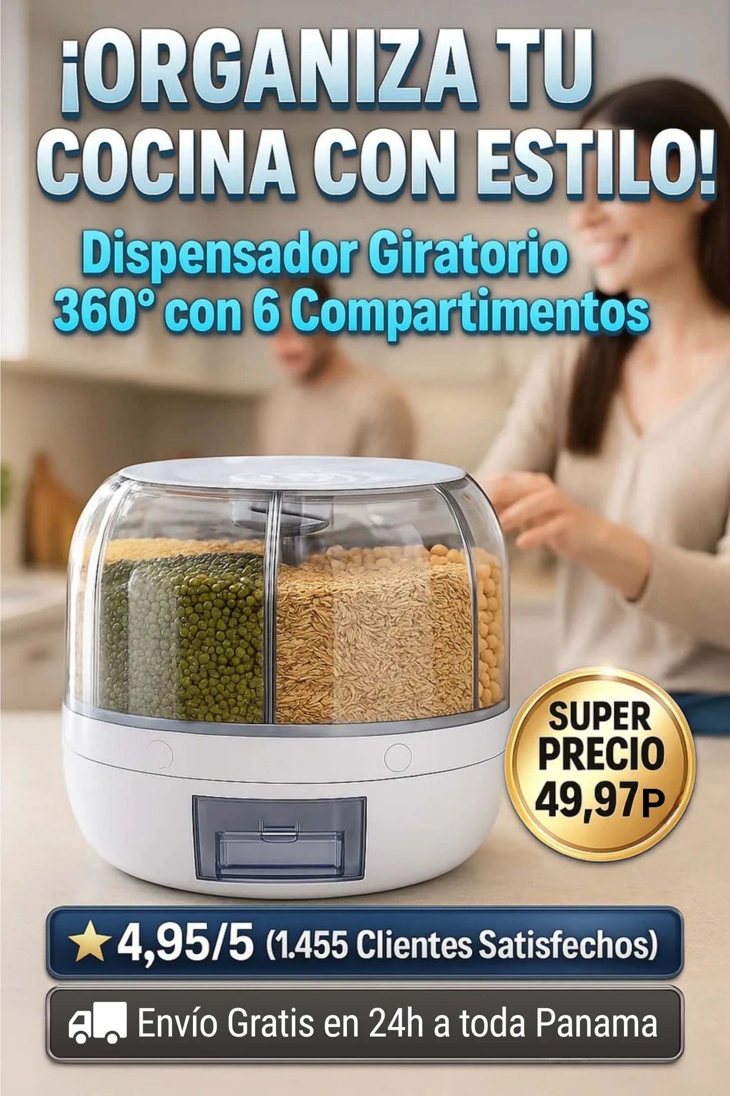 Dispensador de alimentos giratorio de 360° con 6 rejillas